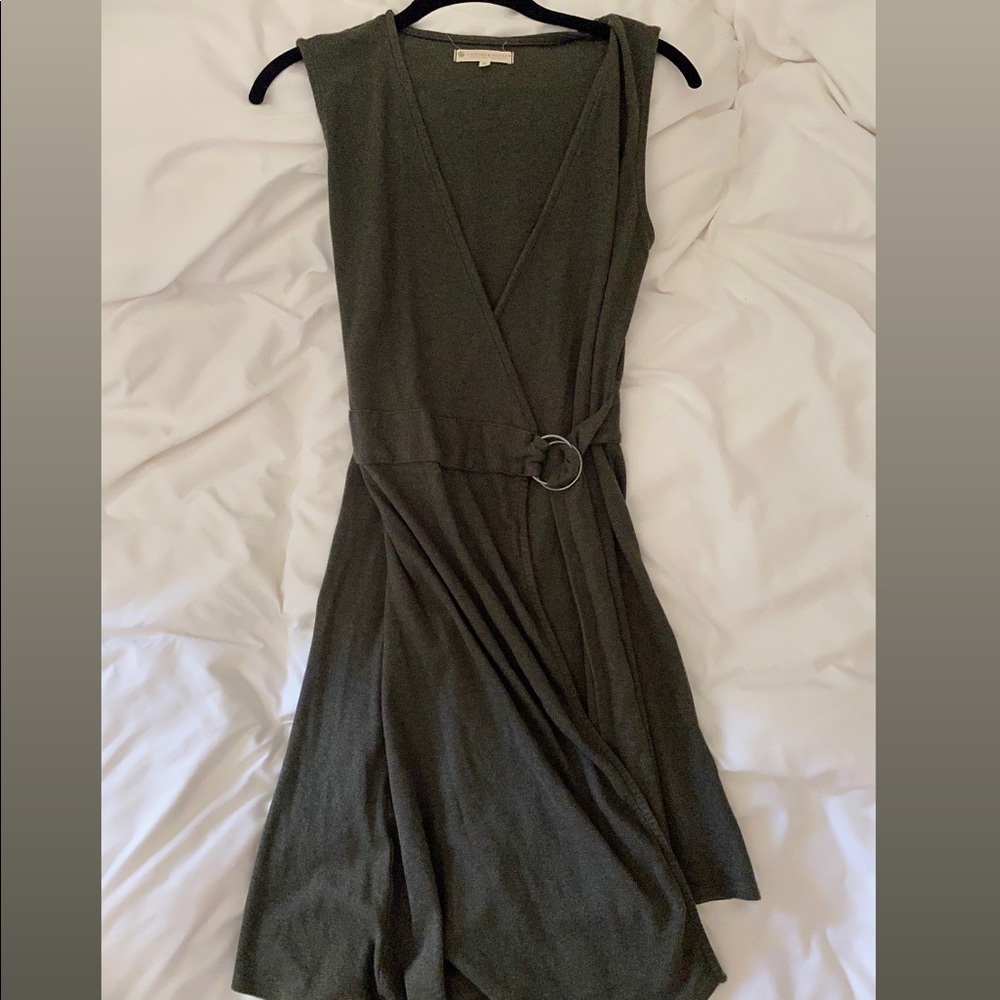 Dark Olive Indigenous Knee Length Wrap Dress